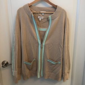St. John Sport XL Tan Knit Shell and Zip Up Jacket